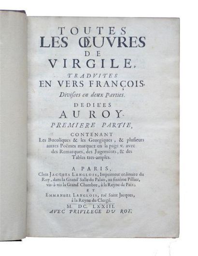 null VIRGILE - MAROLLES (Louis de)
Toutes les oeuvres de Virgile, traduites en vers...