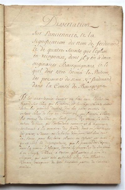 null Manuscrit - Bourgogne
SAINT FERDINAND
Manuscrit XVIIIe en forme de dissertation...