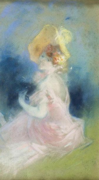 null Jules CHERET (1836-1932)
"Élégante à la robe rose et au chapeau"
Pastel sur...