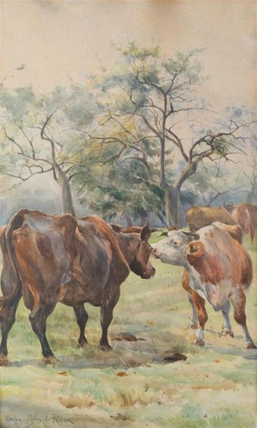 null Anna PALM DE ROSA (1859-1924)
" Les vaches"
Aquarelle signée en bas à gauche
Dim....