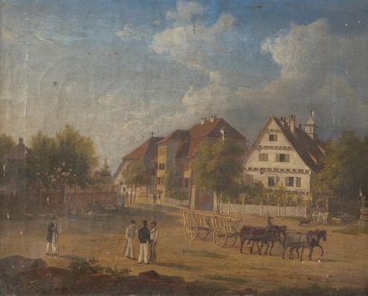 null École Allemande XIXème siècle
"Village animé"
Huile sur toile
23 x 30 cm
(Petits...
