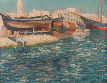 null André DELACROIX (1878-1934)
"La Goulette, vieille barque"
Huile sur carton signée...