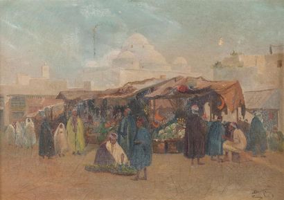 null Théodore Charles BALKÉ (1875-1951)
"Marché à Tunis"
Huile sur toile signée en...