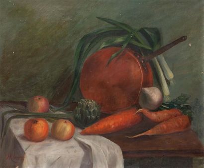 null M. LASSERRE (XXème siècle)
"Nature morte aux légumes"
Deux huiles sur toile...