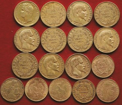 null FRANCE
17 monnaies or : 11 pièces de 20 Francs or (10 x Nap.III et 1 X L.Philippe...