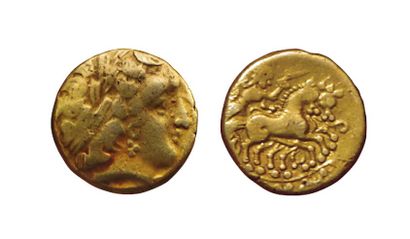 null ARVERNES
Quart de statère d'or, imitation de Philippe II.
3e-2e s. av. J.C....