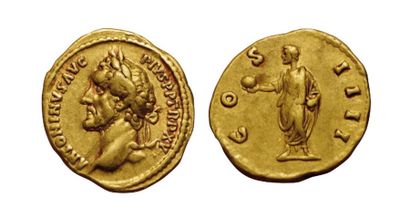 null Antonin le Pieux
Aureus. 138-161.
Sa tête laurée à gauche.
R/ COS IIII. Antonin...