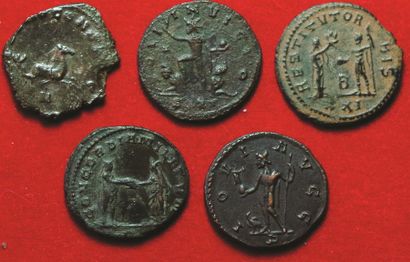 null Rome. Lot de 5 Antoniniens et Aurelianii. Gallien, Probus, Aurelien, Diocletien....