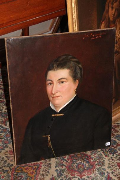 null École fin XIXème siècle
"Portrait de dame"
Huile sur toile signée en haut à...
