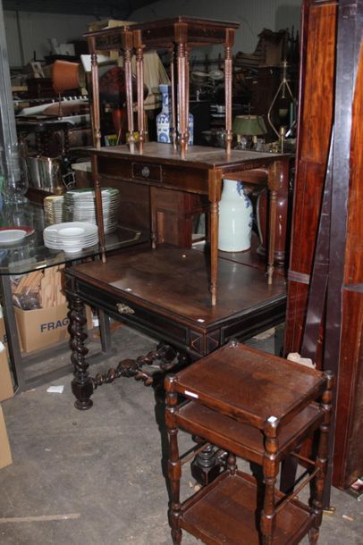 null Moulded walnut writing table, twisted uprights and spacers, one drawer in the...