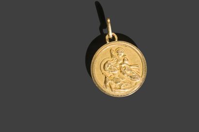 null Médaille ronde en or jaune 750 millièmes, Saint Christophe, non gravée au dos,1,8...