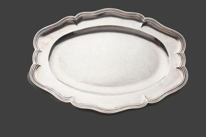 null Oval dish to be lost in silver 950 thousandths with fretted edges with nets,...