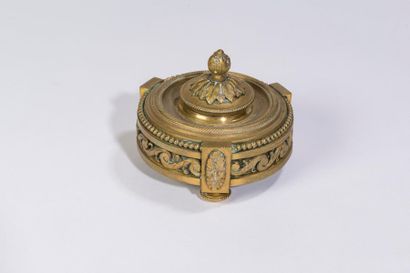 null Napoleon III ormolu tripod inkwell decorated with a frieze of posts and pearls,...