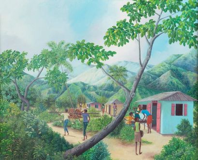 null Roland B. Etienne
"Village haitien"
Acrylic on canvas signed lower right and...