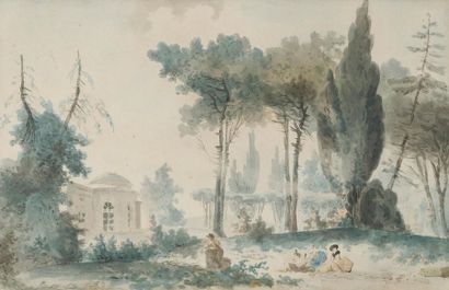 null JEAN-BAPTISTE MARECHAL (ACTIVE 1779-1824)
View of a pavilion in the forest and...