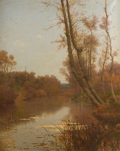 null JEAN LARONZE (1852-1937)
Rivière en automne.
Huile sur toile, signée en bas...