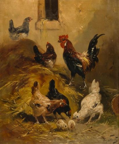 null HENRY SCHOUTEN (C.1857-1927)
Poulailler.
Huile sur toile, signée en bas à droite.
65...