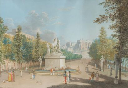 null SAVERIO XAVIER DELLA GATTA 
(ACTIF A NAPLES 1777-1829)
Promenade avec une fontaine...