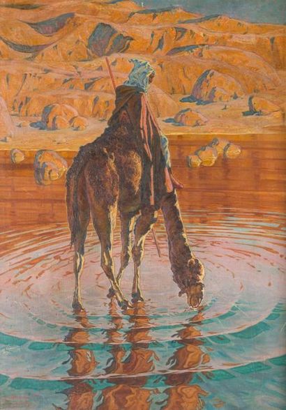 null ALEKSANDER LASZENKO (1883-1944)
Bedouin on a camel, Touggourt, 1928.
Oil on...