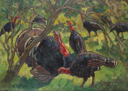 null GABRIEL SUE (1867-1958)
Turkeys.
Oil on cardboard, signed lower right.
75 x...