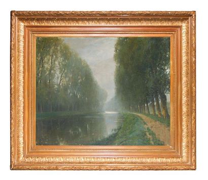 null HENRI JOURDAIN (1864-1931)
Canal de Bourgogne.
Huile sur toile, signée en bas...