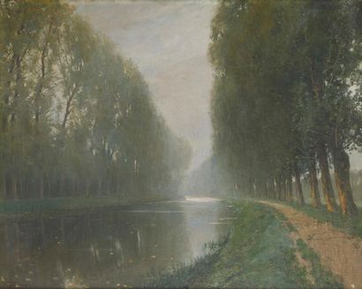 null HENRI JOURDAIN (1864-1931)
Canal de Bourgogne.
Huile sur toile, signée en bas...