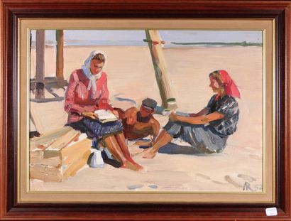 null LOUBA RABINOVICH (Né en 1907)
Rendez-vous sur la plage
Gouache sur carton toilé...