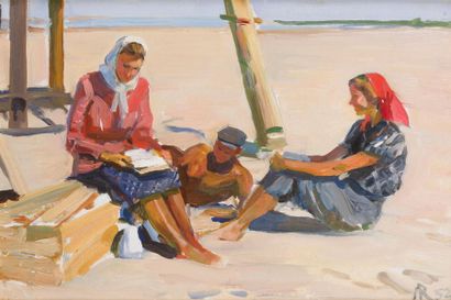 null LOUBA RABINOVICH (Né en 1907)
Rendez-vous sur la plage
Gouache sur carton toilé...