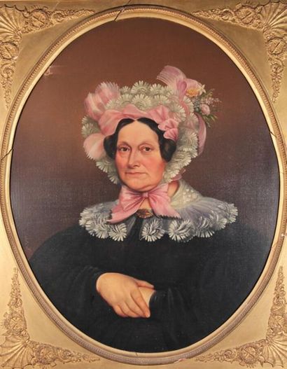 null ÉCOLE DU XIXème
Portrait d'une femme à la coiffe
Huile sur toile en ovale
77...