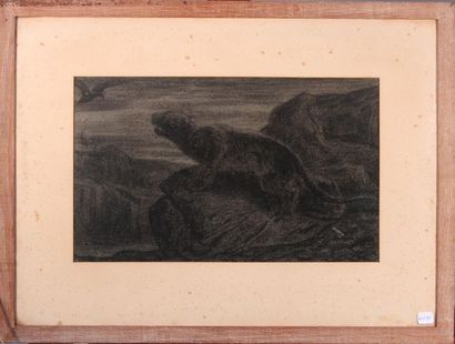 null ALEXANDRE GABRIEL DECAMPS (1803-1860)
Panthère et rapace et Paysage
Fusains
26...