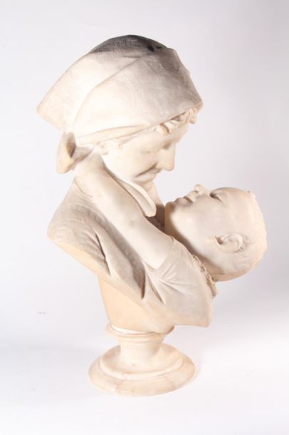 null Groupe en albâtre sculpté
Femme et enfant en buste
Hauteur totale : 55 cm
(Petits...