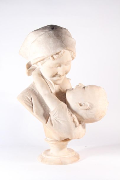 null Groupe en albâtre sculpté
Femme et enfant en buste
Hauteur totale : 55 cm
(Petits...