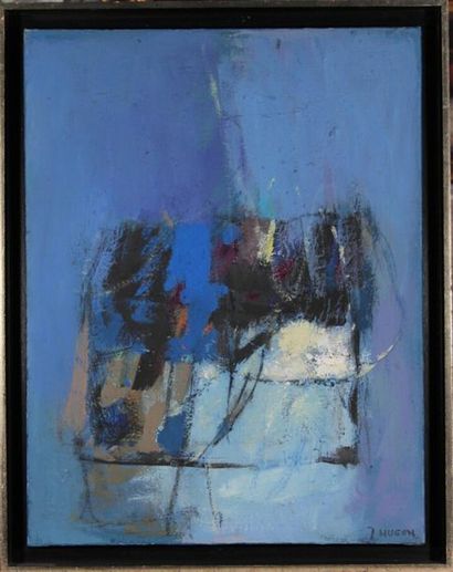 null Jean HUGON (1919-1990)
Blue composition, 1989.
Mixed media on canvas signed...