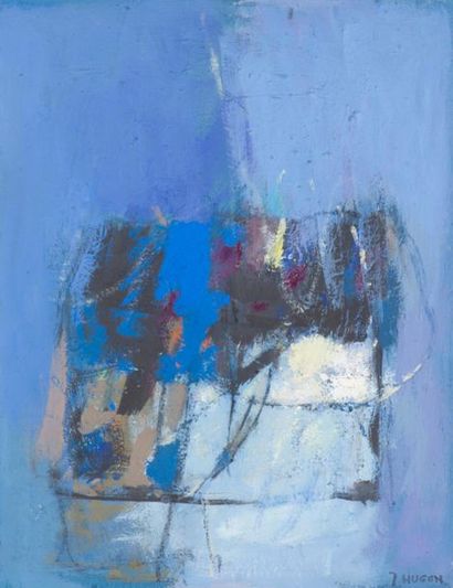 null Jean HUGON (1919-1990)
Blue composition, 1989.
Mixed media on canvas signed...