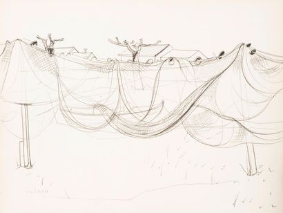 null Pierre-Georges THERON (1918-2000)
Fishing nets in Arcachon.
Project for a panel...