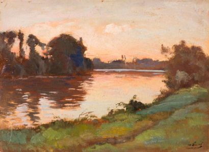 null Louis Marius GUEIT (1877-1956)
L'étang au coucher de soleil.
Huile sur carton,...