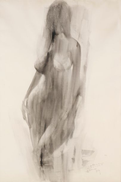 null René BOUILLY (1921-2019)
The model.
Ink and wash, signed lower right with the...