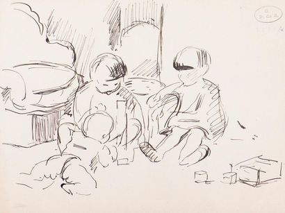 null Georges de SONNEVILLE (1889-1978)
Set of four studies: 
Mother and child. Pen...