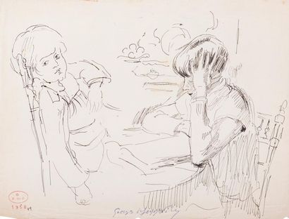 null Georges de SONNEVILLE (1889-1978)
Set of four studies: 
Mother and child. Pen...