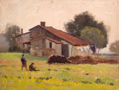 null Raoul DOSQUE (1860-1937)
Farm in Eysines.
Oil on panel signed lower left.
24...
