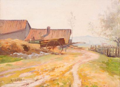 null Raoul DOSQUE (1860-1937)
Ferme Pitres in Bruges.
Oil on canvas signed lower...