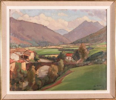 null René RODES (1896-1971)
Vallée de la Nive.
Oil on panel, signed lower right.
38...