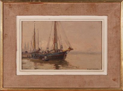 null Pierre-Louis CAZAUBON (1873-1950)
Boat on the Garonne.
Oil on panel, signed...