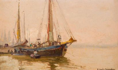 null Pierre-Louis CAZAUBON (1873-1950)
Boat on the Garonne.
Oil on panel, signed...