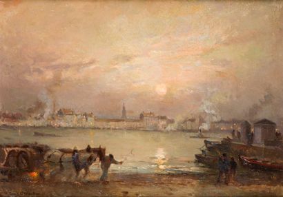 null Pierre-Louis CAZAUBON (1873-1950)
Port of Bordeaux in the moonlight.
Oil on...