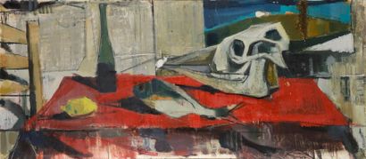 null 
Serge LABEGORRE (Born in 1932)



Skull and fish composition.



Oil on isorel.



81,5...