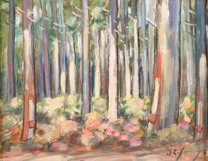 null Jean-Roger SOURGEN (1883-1978)
Forêt landaise.
Huile sur panneau, signée en...