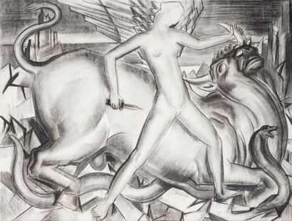 null Pierre-Georges THERON (1918-2000)
Etude pour « Le Sacrifice de Mithra ».
Dessin...