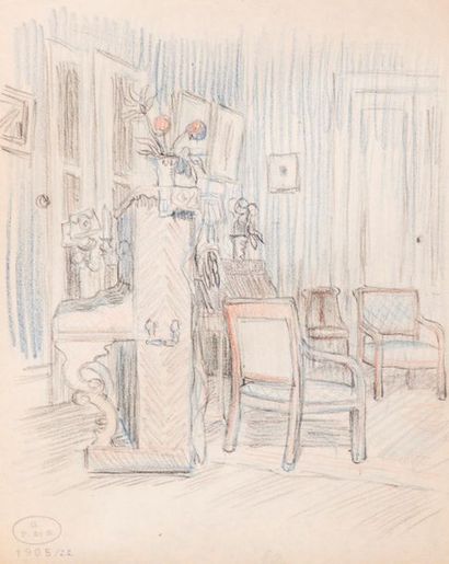 null Georges de SONNEVILLE (1889-1978)
Set of five studies: 
Three interior scenes....