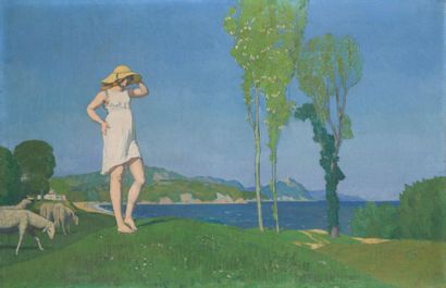 null Joseph LAILHACA (1876-1920)
Young Woman in a Mediterranean landscape.
Oil on...